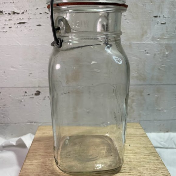 Presto Clear Glass Square Jar Glass Top Lid Bail Arm Closure Owen Illinois Glass - Picture 5 of 10